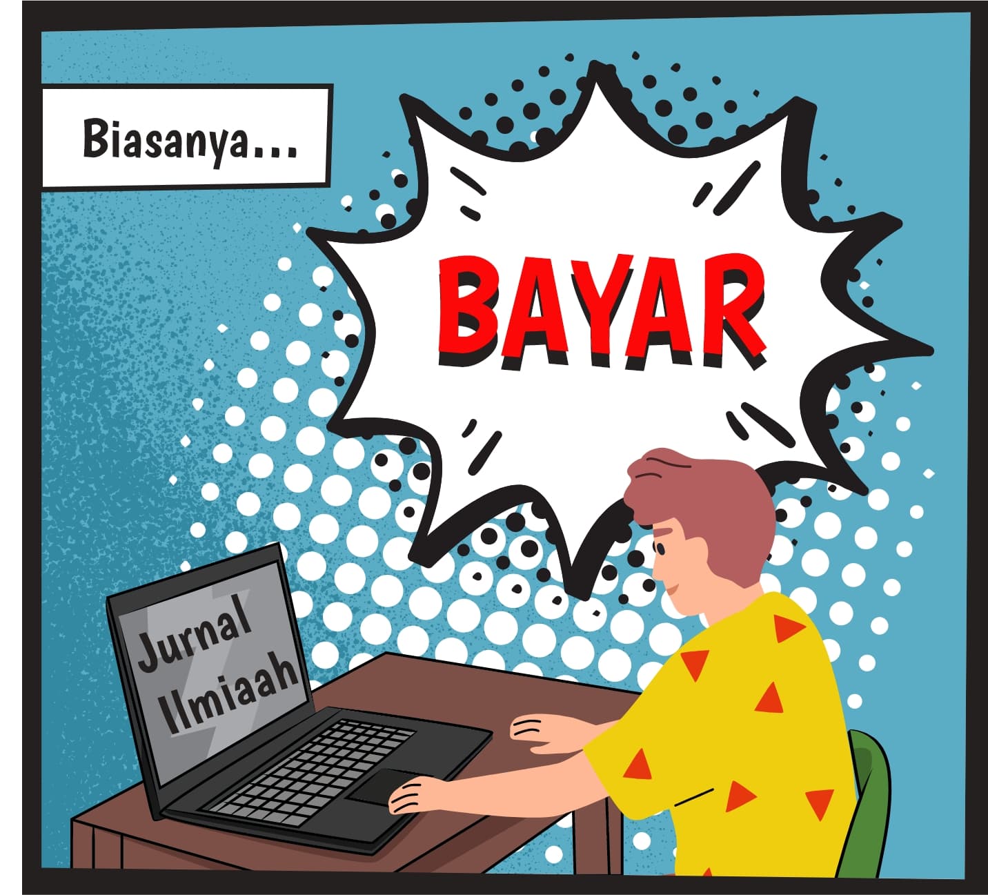 Biasanya Orang mau akses jurnal ilmiah di depan laptop lalu lihat keterangan haru bayar dulu.